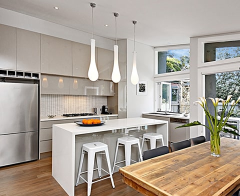 Straight line kitchen with island