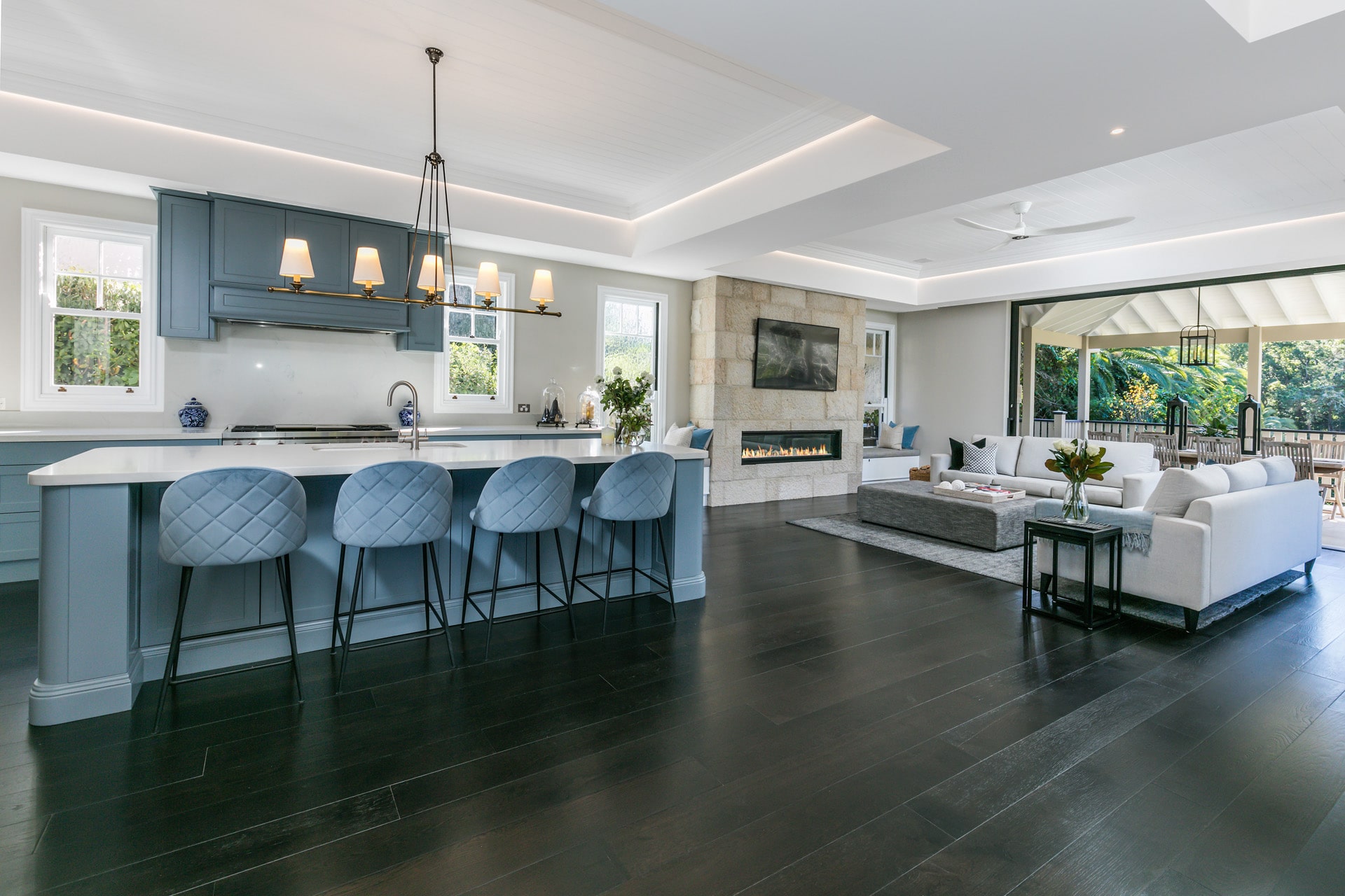 navy and white kitchen