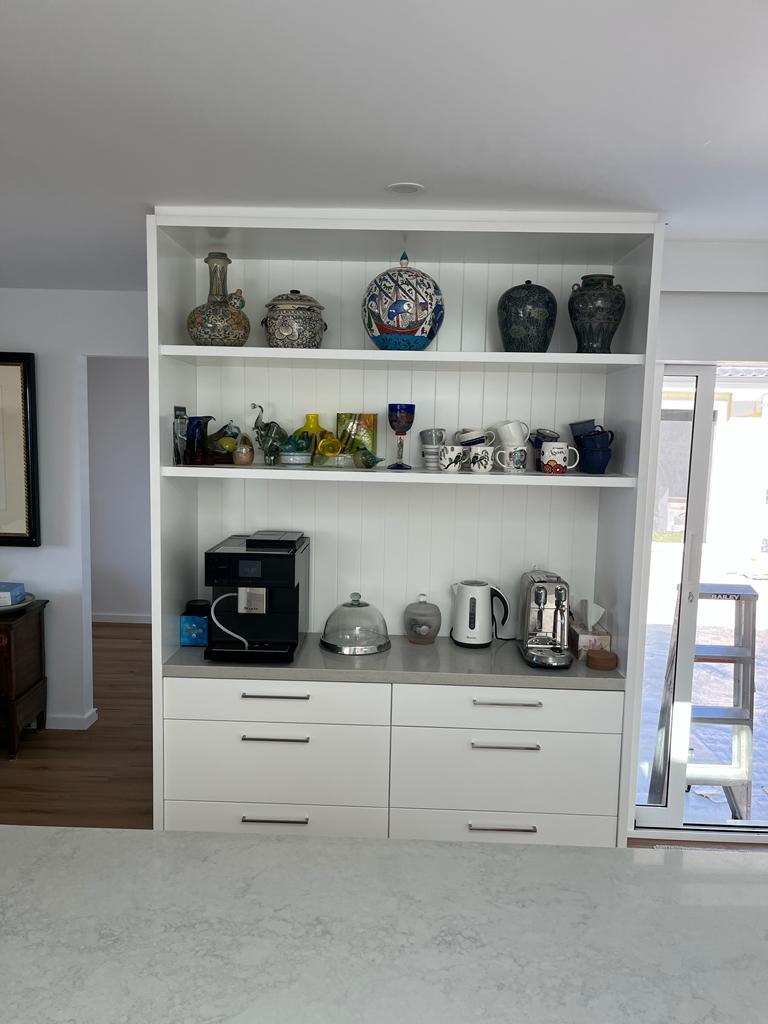Grey Kitchen Island with Custom Cabinets