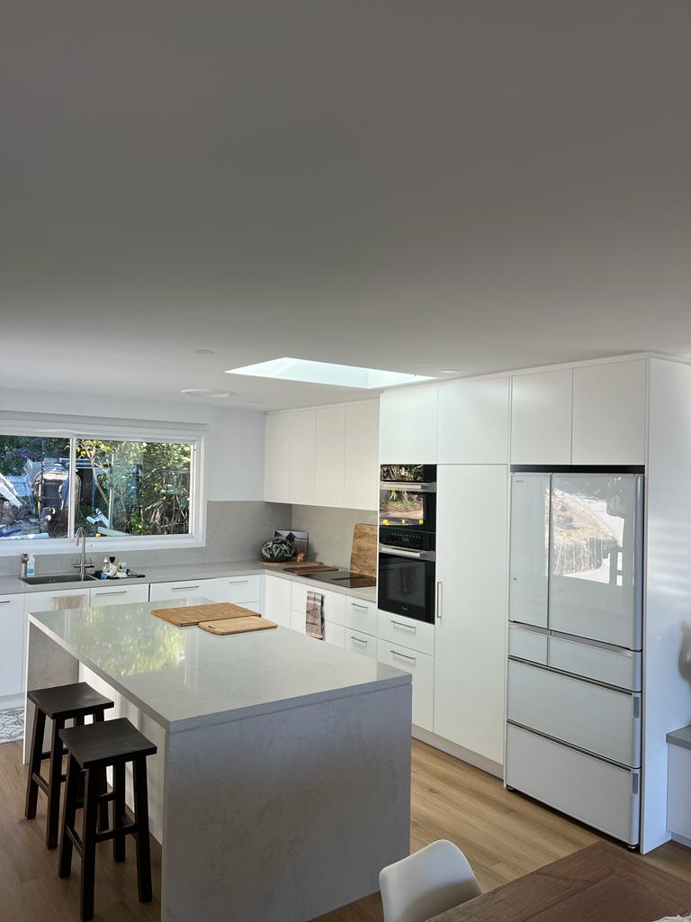 Side View of Grey Kitchen Island